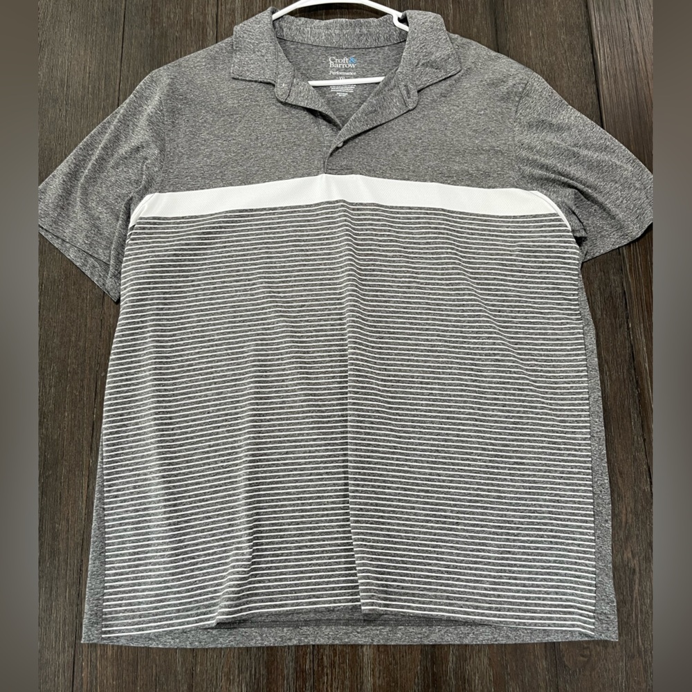 Croft & Barrow Gray and White Striped Polo Shirt
